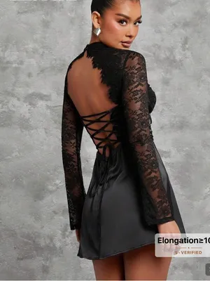 SheIn NEW Haute Babes XS Hauture Black Lace Trim Long Sleeve Mini Party NW thumbnail 5