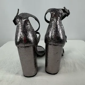 Steve Madden Parrson Pewter Ankle Strap‎ Heels in Metallic Size 8 thumbnail 3