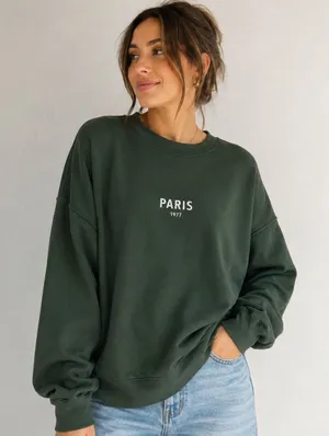 American Eagle Green Paris 1977 Graphic Sweatshirt Sz M thumbnail 1