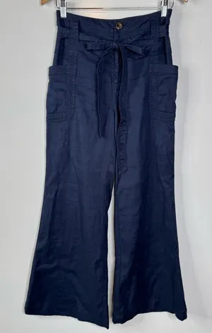 Anthropologie Linen Blend Navy‎ Belted Wide Leg Pants Size 25 thumbnail 1