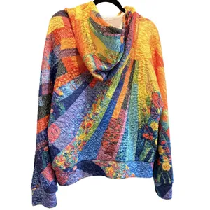 Women’s Sunshine Multicolor Quilted Patchwork Pullover Hoodie Boho Sun Ray XL thumbnail 4