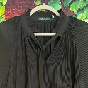 Ralph Lauren Pleated Georgette Tie Neck Blouse Large Black Long Sleeve Top Fancy thumbnail 3