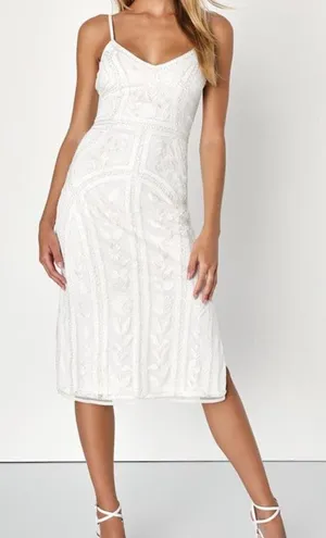 NEW Lulus Alluring Interest White Sequin Embroidered Sleeveless Midi Dress thumbnail 1