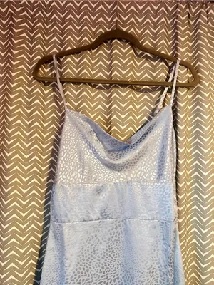 NWT Lulus | Fiercely Chic Light Blue Satin Jacquard Print Cowl Midi Dress, S thumbnail 5
