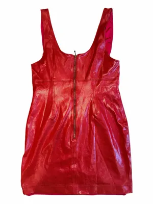 Nasty Gal Shimmering Red Faux-Leather Scoop Mini Dress thumbnail 3