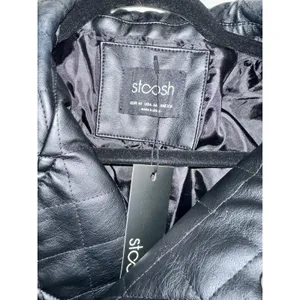Stoosh Women Size M Faux Leather Moto Jacket Zippers Fitted Cropped Black Womens thumbnail 3