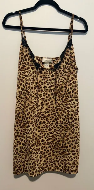 Morgan Taylor Intimates Leopard Print Lace Trim Chemise Nightgown Large Brown thumbnail 1