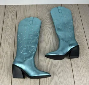 Madden Girl Arizona Knee High Cowboy Boots 7.5M Metallic Blue $99 thumbnail 6