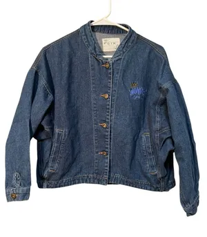 OJH Woman Women's Denim Jean Jacket Wonder Years Embroidered Medium Wash Boxy thumbnail 1