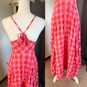Free People Via Gingham Tie Front Midi Dress Womens Medium Pink Red thumbnail 8
