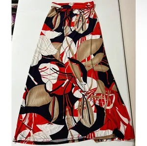 Got Style USA Orange Tan White Abstract Floral Y2K Fold Over Maxi Skirt Bottoms Size S 🧡🤎✨ thumbnail 2