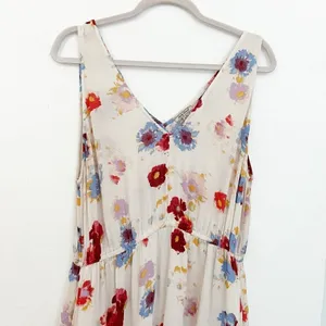 NEW Lucky Brand Floral Maxi Dress LARGE beige blue purple Sleeveless Boho chic thumbnail 6