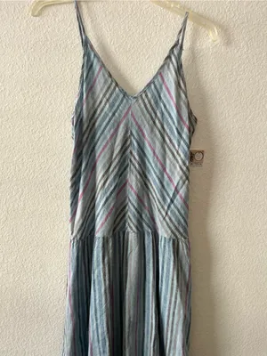 Self Contrast Maxi Tier Stripe Dress‎ Small NWT Boho Blue thumbnail 3