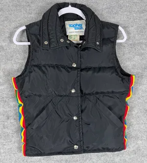Vintage Topher Down Size-S Womens Puffer Vest Black Rainbow Retro thumbnail 1