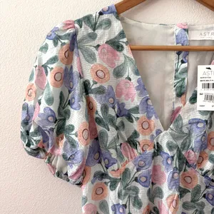 NWT Astr The Label Floral Puff Sleeve Cutout Dress L thumbnail 6