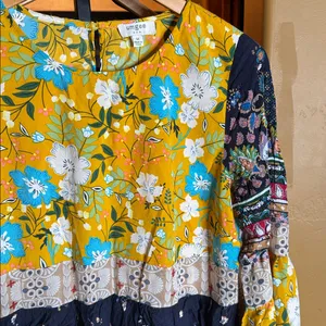 Umgee Yellow Floral Boho Patchwork Mini Dress Size Medium thumbnail 5