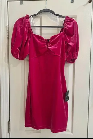 Lulu’s Velvet Hot Pink Mini Dress thumbnail 1