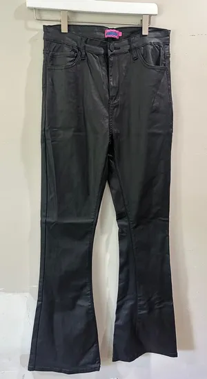 Edikted Black Coated Flare Leg High Waisted Pants Faux Leather Look Size S thumbnail 1