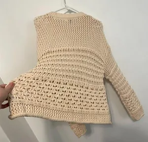 UNIVERSAL THREAD Cream Beige Mixed Knit Crochet Open Weave Crew Neck Sweater S thumbnail 12