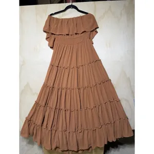 Lulus Chance‎ For Us Light Brown Off-the-Shoulder Ruffled Maxi Dress XL thumbnail 8