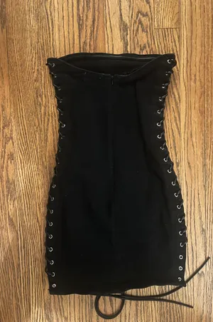 Edikted Black Denim Lace-Up Mini Dress thumbnail 5