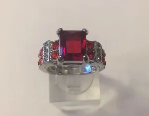 Ruby Red Garnet Band Ring white Rhodium Plated Size 7 Silver thumbnail 1