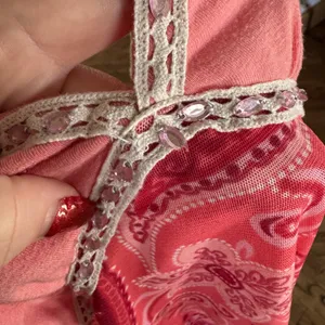 Y2K Vintage Maurice’s Cami Tank Top Asymmetrical Pink Rhinestone Small Paisley thumbnail 6