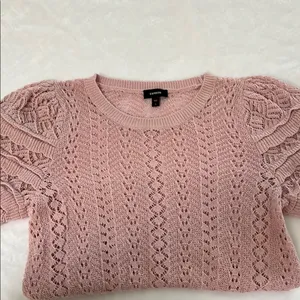 Express Pink Puff Sleeve Blouse with Ruffled Ribbed Design thumbnail 3