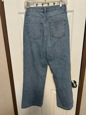 Just Black Light Blue High-Rise Wide-Leg Crop Jeans with Front Patch Pockets thumbnail 5