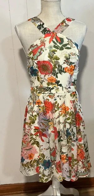 Lulu's White Floral Cross-Strap Mini Dress with Multi-Color Print thumbnail 1
