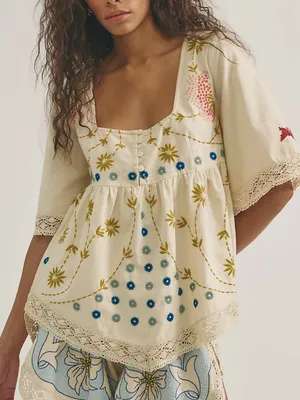 Free People Fairytale In The Mossy Forest Babydoll Tunic in Ivory Cream NWT thumbnail 1