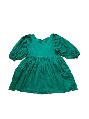 Free People Get Obsessed Babydoll Dress Puff Sleeve Emerald Green Boho Casual thumbnail 2