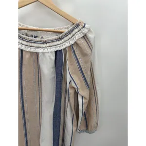 Mystree Womens Dress Khaki Blue Striped Boho Cottagecore Cotton Peasant Size S‎ thumbnail 4