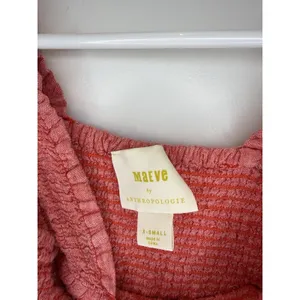 Anthropologie Maeve Schuyler Smocked Peplum Linen Bland Blouse XS Heather Red thumbnail 3