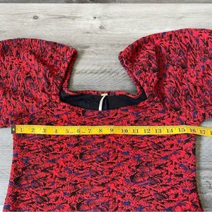 Free People Bodycon Dress Red Jacquard Balloon Sleeves Small Stretchy thumbnail 7