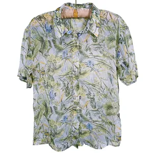 Abercrombie Womens Sheer Floral Button Up Shirt Size XS Green Resort Tropical thumbnail 2