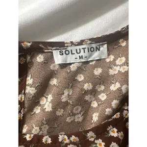 Solution Brown Floral Midi Dress Women's‎ Medium Puff Sleeve Casual Tiered thumbnail 3