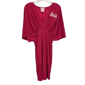 Barbie Pink Glitter Dolman‎ Sleeve Cinched Waist Mini Dress Womens Medium thumbnail 2
