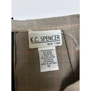 KC Spencer New York Brown Beige Pink Plaid Pleated Ruffle Hem Pencil‎ Skirt 12 thumbnail 7