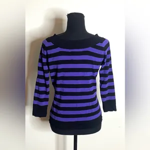 Joseph A- Black and Purple Striped Long Sleeve Top Size L thumbnail 4