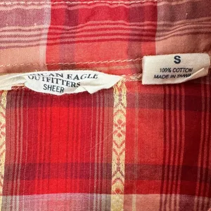 American Eagle Outfitters Red Plaid Western Sheer Button Down Shirt Small thumbnail 7