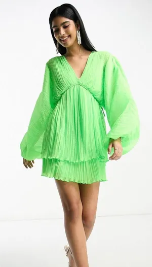 Neon Green Design Trapeze Mini Dress XS thumbnail 1
