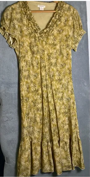 Sundance Floral‎ Ruffle V-Neck Maxi Dress in Mustard 100% silk size 16 thumbnail 1