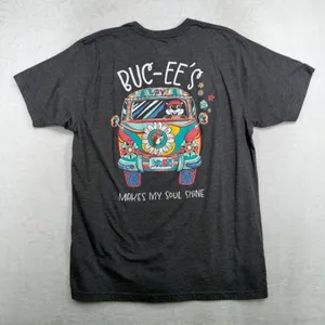 Buc-ee's Large T-Shirt Gray Hippie Van Daisy Peace Soul Shine Graphic Tee Retro thumbnail 5