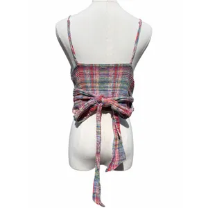 Free People Real Love Crop Top Women’s S Red Blue Plaid Ruched Wrap Y2K Boho thumbnail 4
