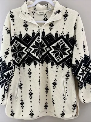 Eddie Bauer 90s Vintage Fleece Pullover Sweater Jacket Snowflake Fair Isle Large thumbnail 1