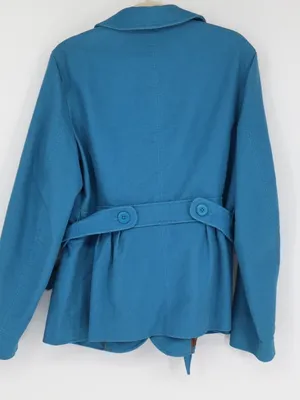 L.L.Bean Cumberland Jacket Women’s Mediim Regular Teal Blue Belted Cotton Trench thumbnail 9