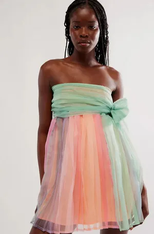 Free People NWT In Rainbows Mini Dress in Peach. Size Medium. thumbnail 2