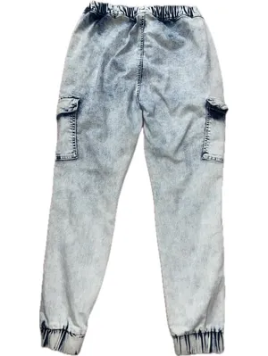 Light Acid Wash Distressed Denim Cargo Joggers Size L thumbnail 2
