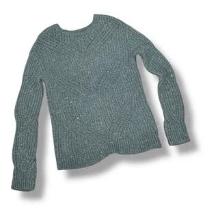 Nine West Scalloped Sleeve‎ Sequin Shimmer Sweater Sage Green Silver XS thumbnail 12